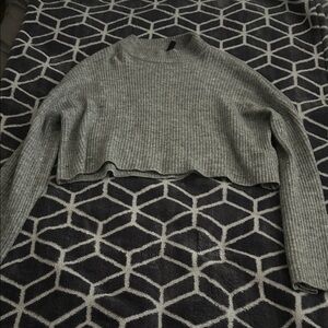 Divided Gray Cropped Turtleneck Sweater